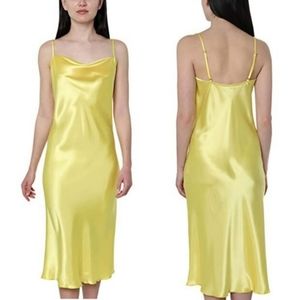 🆕️⬇️bebe Yellow Satin Cowl Neck Slip Midi Dress